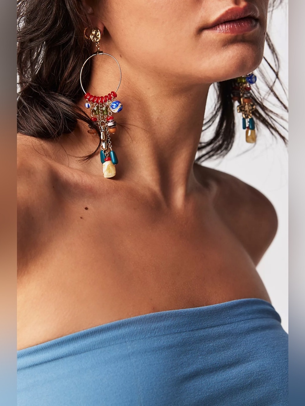 NWT Free People Gold Lola Hoops ~ dangling beads charms ❤️